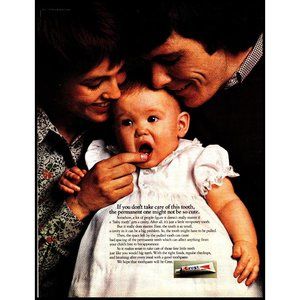 1971 Crest Toothpaste Vintage Print Ad Mom Dad Newborn Baby First Tooth Wall Art